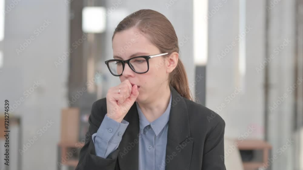Portrait of Coughing Sick Young Businesswoman in Office Portrait of Coughing Sick Young Businesswoman in Office
