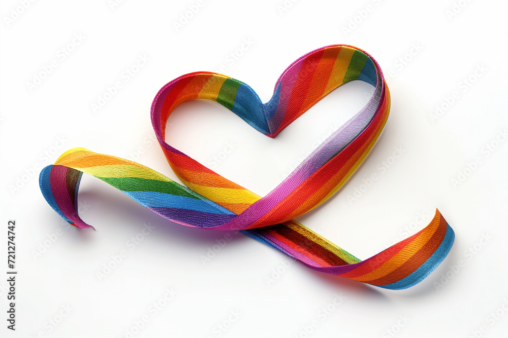 LGBT rainbow ribbon in the shape of heart on white background