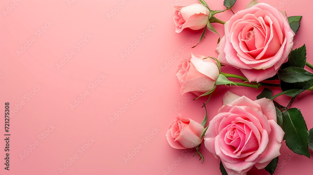 Top view of pink rose flower isolated background. empty space Wedding invitation cards. Valentine's day or mother day holiday concept Top view of pink rose flower isolated background. empty space Wedding invitation cards. Valentine's day or mother day holiday concept
