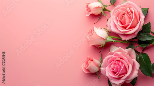 Top view of pink rose flower isolated background. empty space Wedding invitation cards. Valentine's day or mother day holiday concept