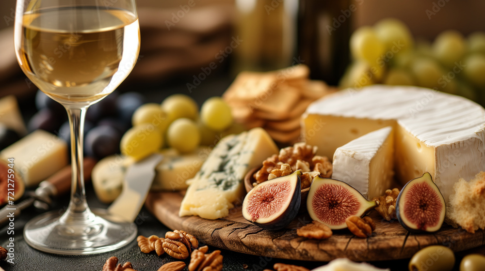 cheese, nuts, and olives with white wine