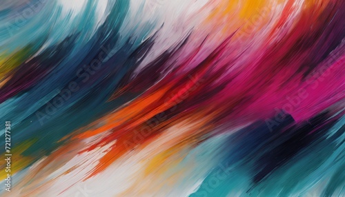 A colorful abstract painting with a blue background