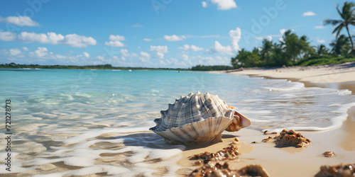summer beach with shells under blue sky