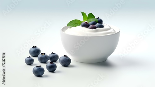 Yogurt with blueberries on white background

 photo
