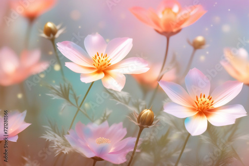 Soft pink small flowers outdoors in summer spring close up. A gentle dreamy image of the beauty of nature. © Ekaterina