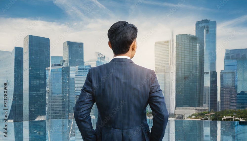 back of businessman in suit with business office glass modern buildings background for economic market stock investment, financial freedom portfolio or company profit and strategy growth IPO banner back of businessman in suit with business office glass modern buildings background for economic market stock investment, financial freedom portfolio or company profit and strategy growth IPO banner