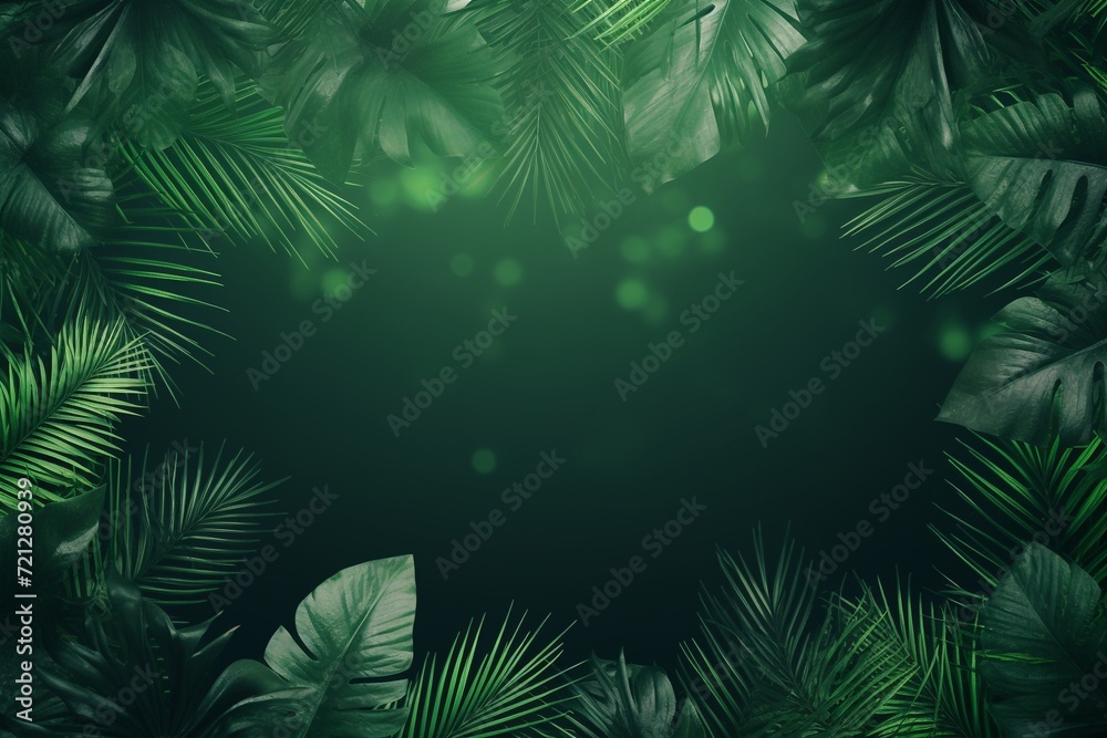 Jungle palm leaves in shades of vibrant green create a captivating frame for the background. Created with generative AI tools Jungle palm leaves in shades of vibrant green create a captivating frame for the background. Created with generative AI tools