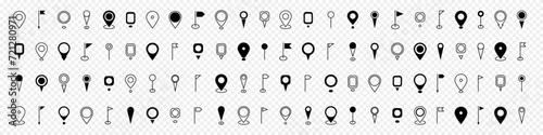 Set location pin icon. Map pin place marker. Destination symbol. Modern Map marker pointer logo icon set. GPS pin symbol collection. Flat style. Vector illustration on transparent background.