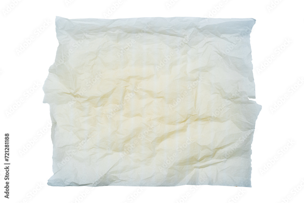 top view used baking paper, isolated white background top view used baking paper, isolated white background