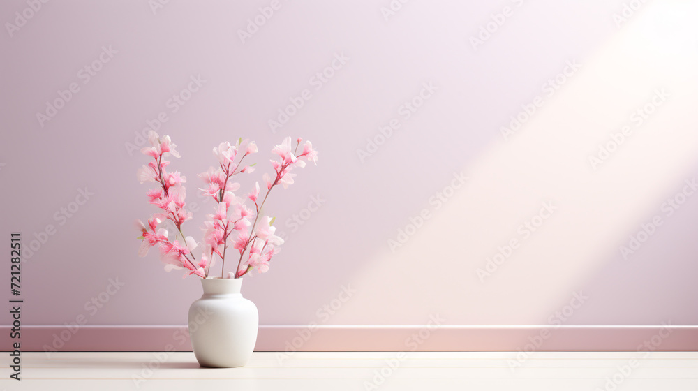 Empty room blank wall and vase, house interior minimal background.