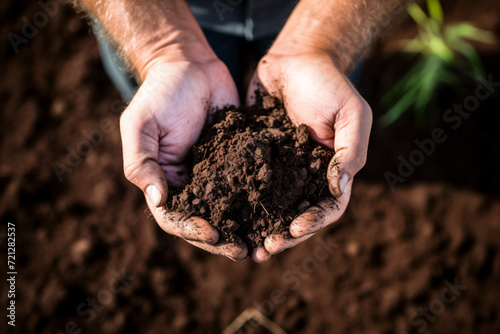 Fertile soil in farmer hands, environamental conservation, sustainability and earthday concept. 