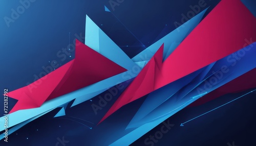 A colorful abstract design of blue, pink and red shapes