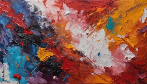A colorful abstract painting with a lot of red and blue