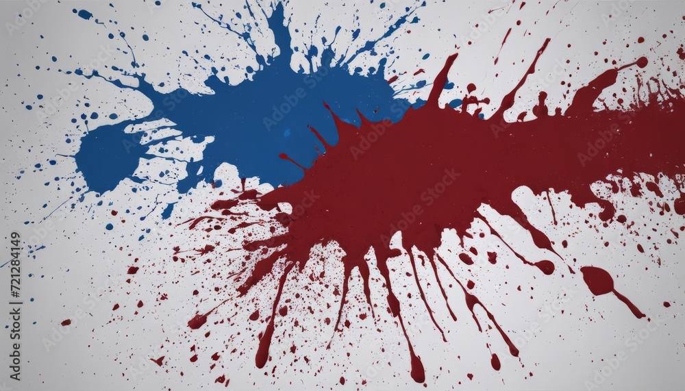 A splattered red and blue paint on a white background