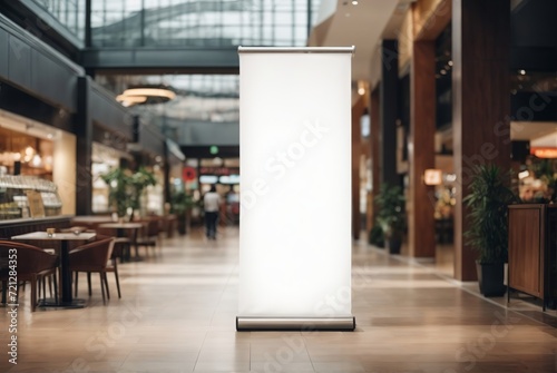 Roll-Up Mockup Poster Stand  Banner Design for Shopping Center and Restaurant Displays. Generative AI.