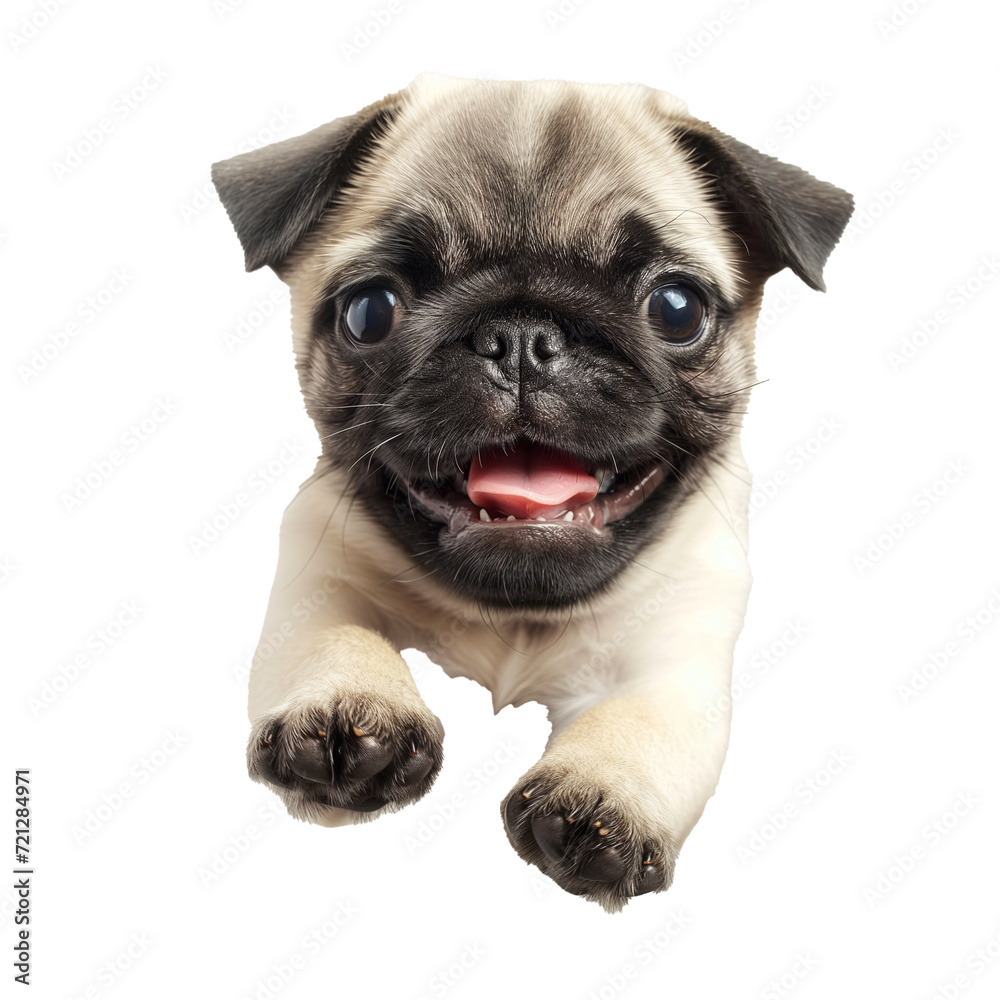 pug puppy jumping on a transparent background
