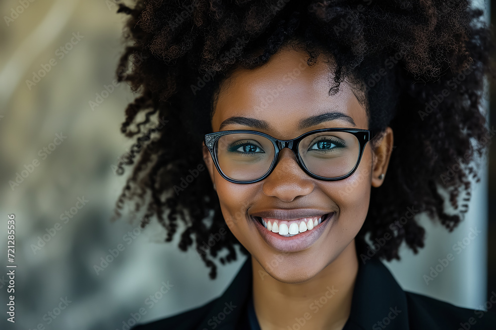 Portrait of pretty black american business woman with afro smiling Portrait of pretty black american business woman with afro smiling
