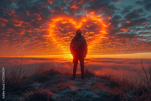 A person creating a time-lapse video of heart-shaped clouds forming at sunrise