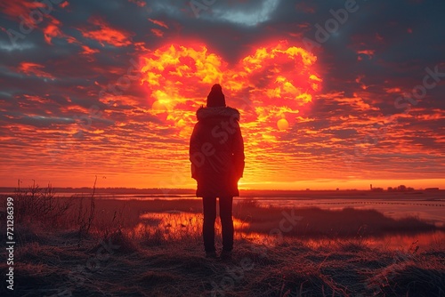 A person creating a time-lapse video of heart-shaped clouds forming at sunrise