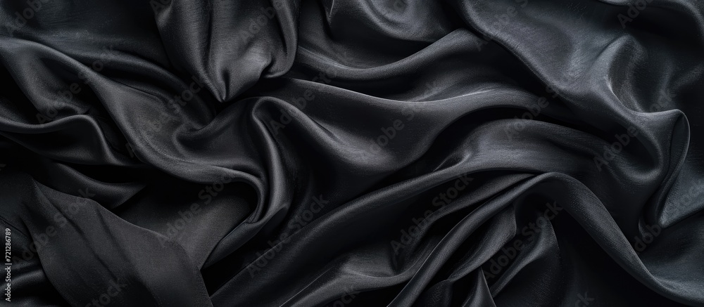 Fototapeta premium Close-up of creased black fabric for backdrop.
