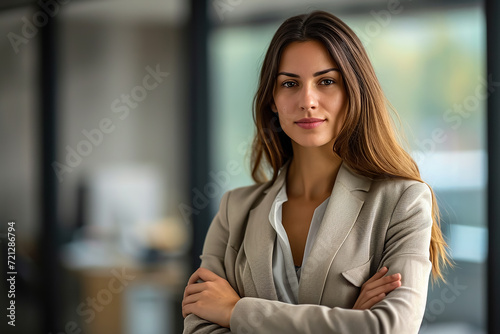 Potrait of Young Businesswoman Posing by Window 