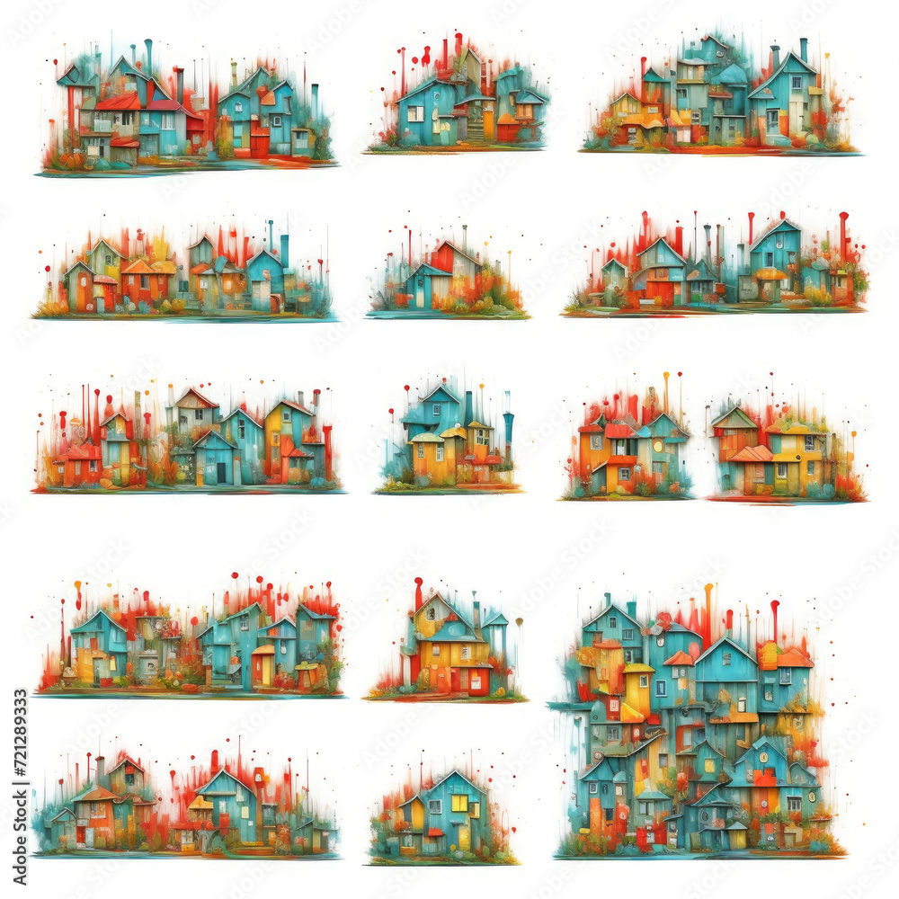 Houses. Abstract seamless pattern. AI generated. Houses. Abstract seamless pattern. AI generated.