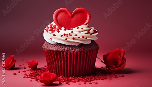 Valentines cupcake with red buttercream frosting, selective focus