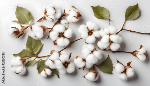 Soft Cotton branch on white background.