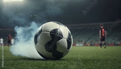 close-up of a soccer ball at the stadium in the evening