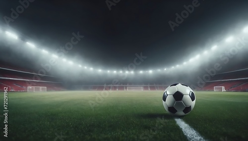 soccer ball in the stadium in the evening, lights and smoke © Valeriya