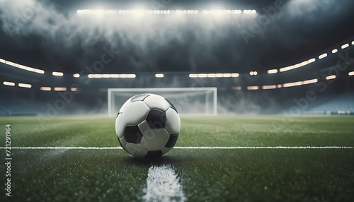 soccer ball in the stadium in the evening, lights and smoke