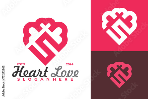 S Heart Love Logo Design Vector Template