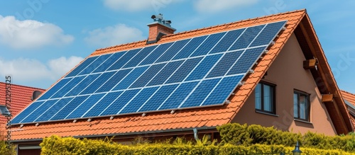 House roof equipped with solar panels.