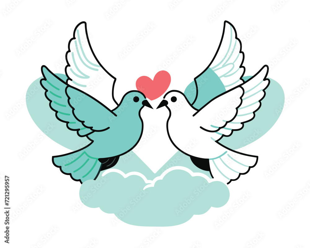 Romantic Pigeons. valentine's day.love. Flat design Romantic Pigeons. valentine's day.love. Flat design