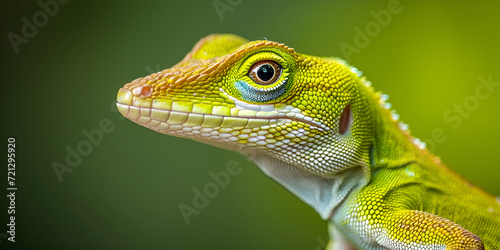 A Serene of wildlife  Encounter with Anole Majesty ,green lizard on against green backgrond