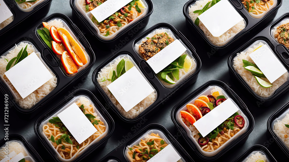 Food in lunch boxes, delicious food for your table for advertising