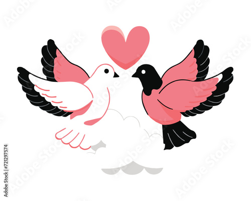 Romantic Pigeons. valentine's day.love. Flat design