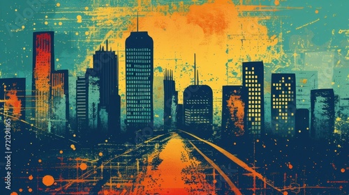 Abstract urban city on a texture background, vector illustration