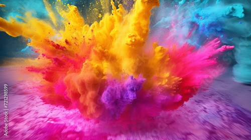 abstract multicolored powder splatted on black background, Freeze motion of color powder exploding.