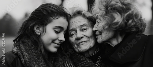 Three Generations Unite: Mother, Teenager, and Grandmother Embrace the Power of Connection © AkuAku