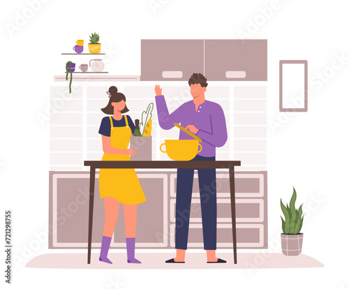 Family cooking together of cooking food at kitchen
