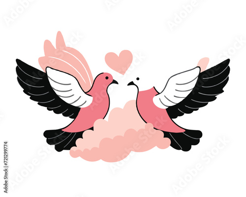 Romantic Pigeons. valentine's day.love. Flat design