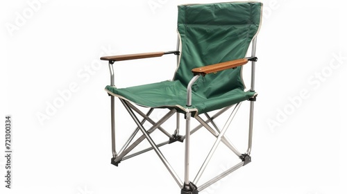 green camping chair with metal wood arms