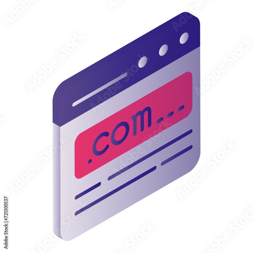 commercial domain registration isometric Concept, dot com domain url vector Icon design, Cloud computing and Web hosting services Symbol, Tld .com register stock, Domain Registrar illustration