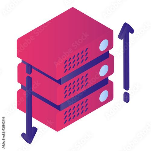 Server rack machine isometric concept vector icon design, Cloud computing and Internet hosting services Symbol,  Web Hosting and Data Center Stock illustration, Machine Transmission Sign