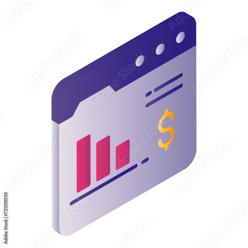 Internet Browser Dollar with Stats Concept stock illustration, Web Finance Dashboard vector Icon Design, Cloud computing and Internet hosting services Symbol,