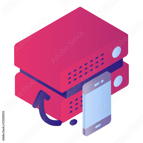 RDP Server Access via Mobile App isometric Concept, Machine mobility Vector Icon design, Cloud computing and Internet hosting services Symbol, Remote Server Stock illustartion