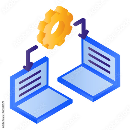 Intranet Graphic, Shared Resources isometric Concept, Desktop Screen Sharing Vector Icon Design,  RDP Access Sign stock illustration, Cloud computing and Internet hosting services Symbol, 