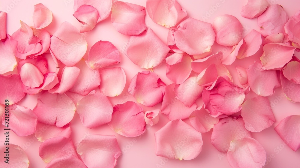 Minimal style. Pink rose petals set on pastel pink background
