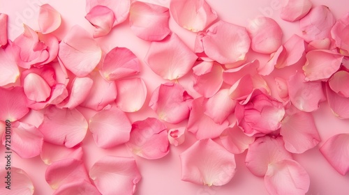 Minimal style. Pink rose petals set on pastel pink background